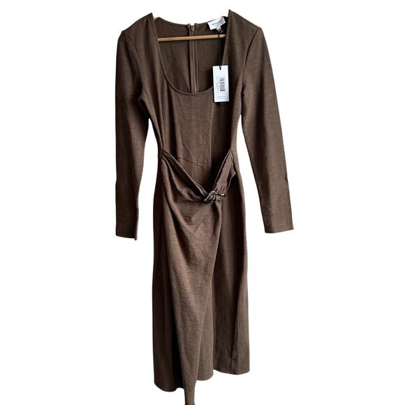 Who What Wear Collection Sabrina Textured Wrap Midi Dress Brown S - Picture 1 of 10